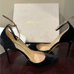 Jimmy Choo black velvet D’Orsay Pumps